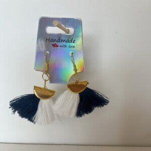 Navy Blue & White Fan Earrings